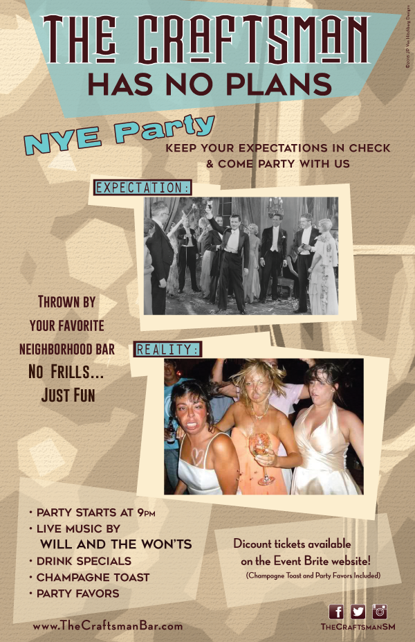 NYE Party at The Craftsman Bar and Kitchen. No Frills.. Just Fun!