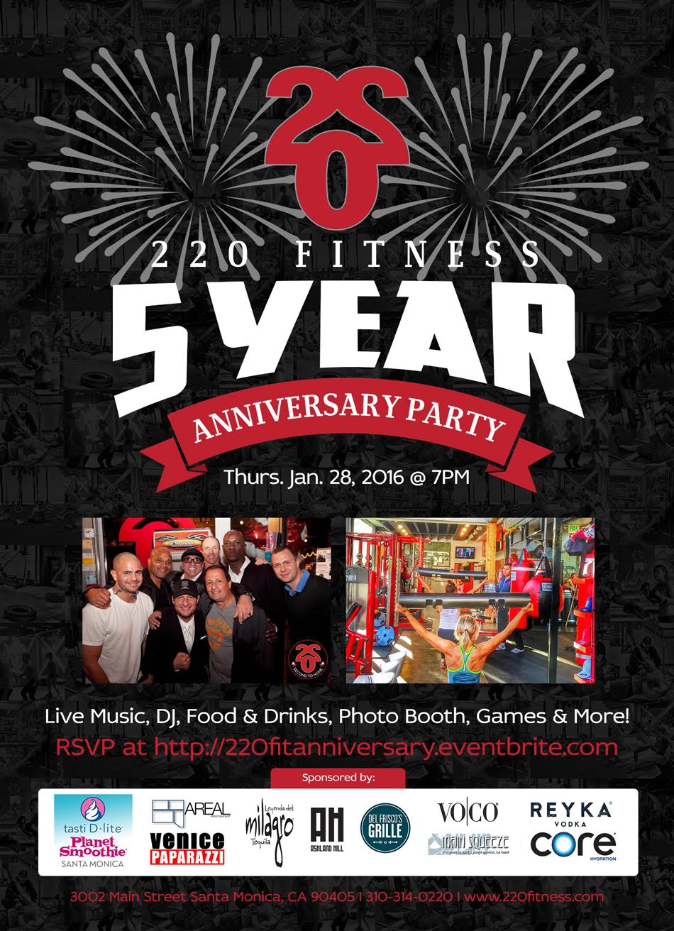 220 Fitness Santa Monica Celebrates 5-Year Anniversary 1/28