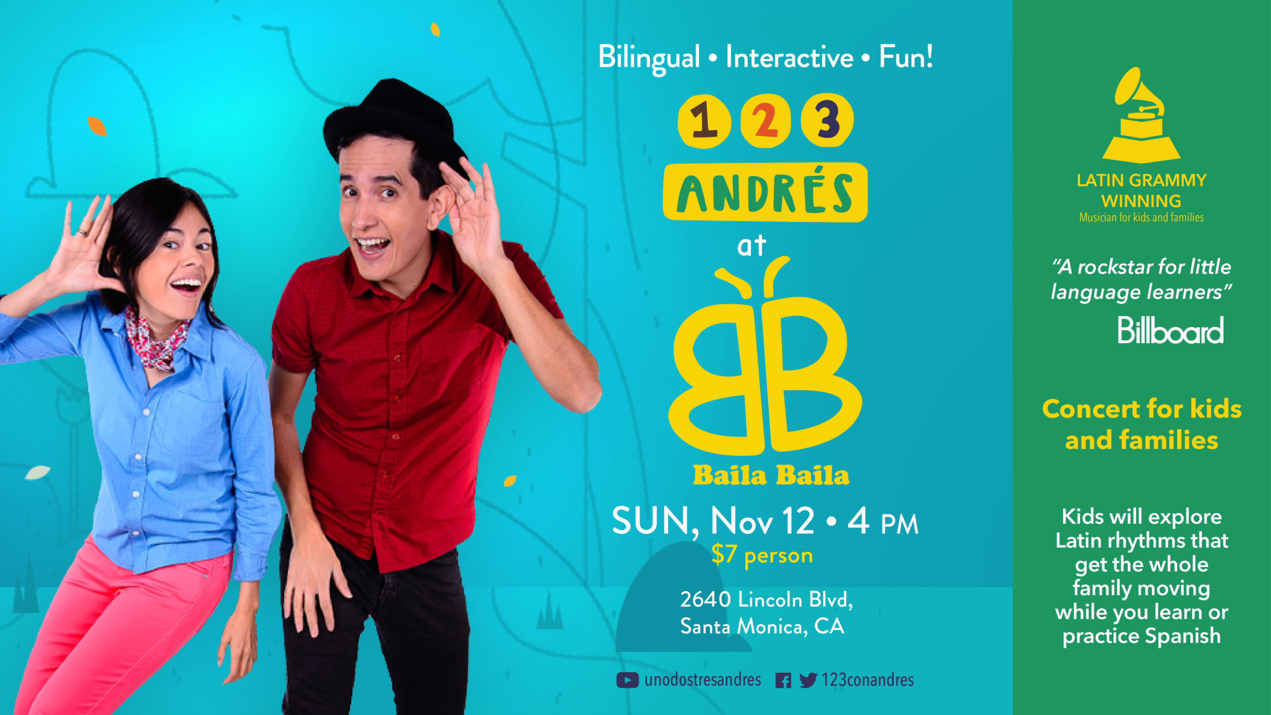 Latin Grammy-winning kid’s rocker 123 Andrés returns to Santa Monica!