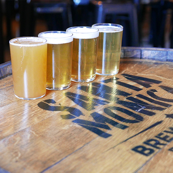 Four taster size beers at Santa Monica Brew Works