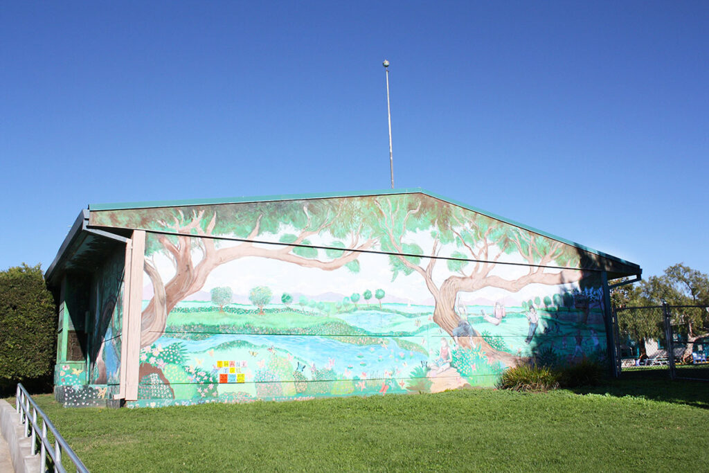 Mural of trees and hills