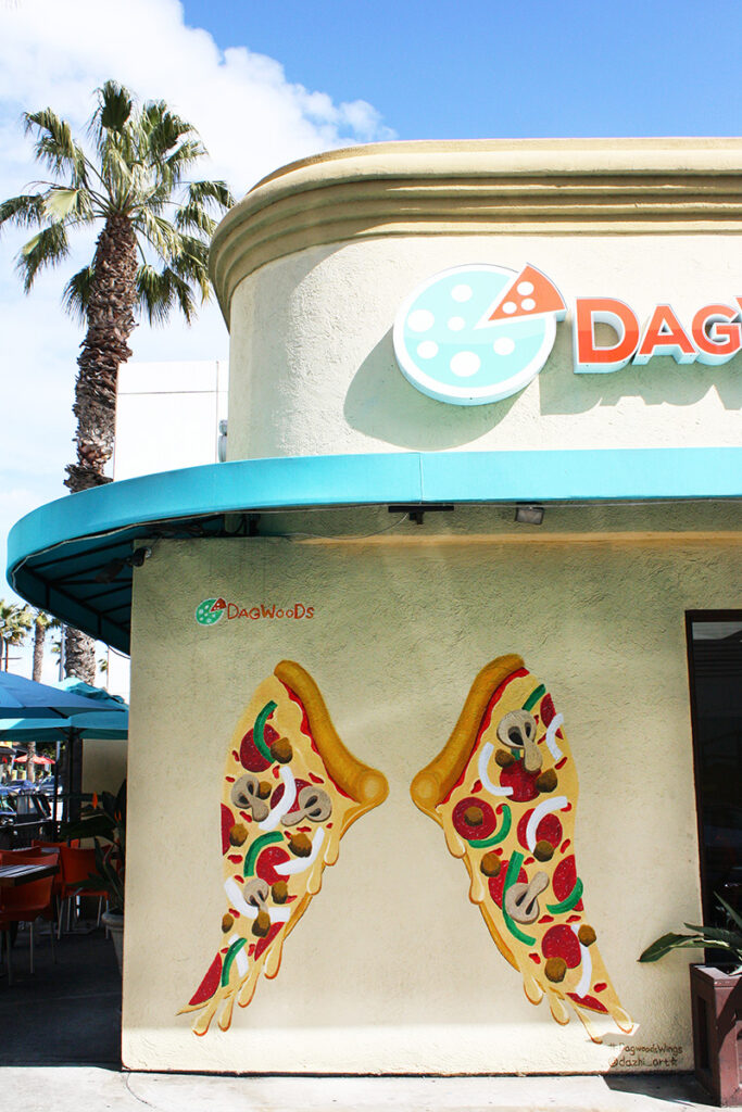 Mural of pizza-shaped angel wings