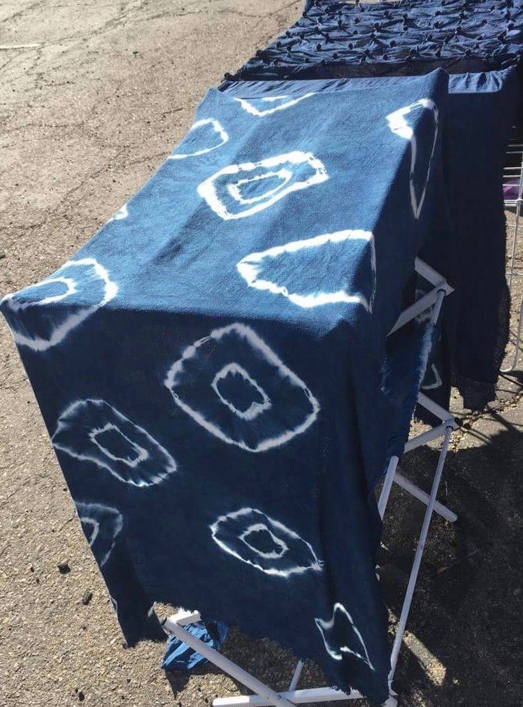 Indigo shibori dyeing with Laura of Griffin Dyeworks