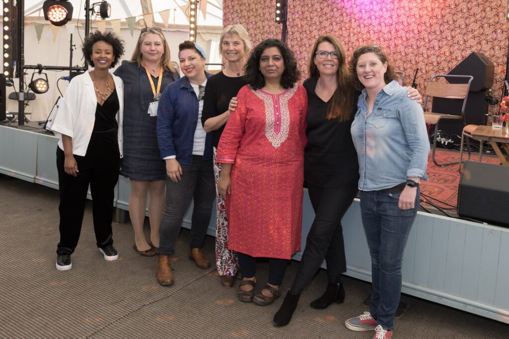 Culinary personalities Fozia Ismail, Aime Morris, Samatha Evans, Mary Sue Milliken, Asma Khan,Trine Hahnemann and Shauna Guinn participate on the Rise of #MeToo in the Kitchen panel.