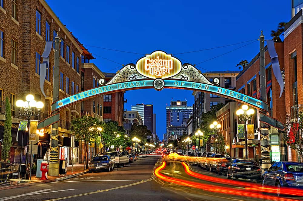 San Diego's Gaslamp Quarter at night