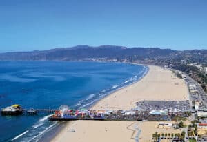 Santa Monica Beach Aerial shot of Palisades Park.