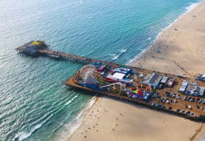 Aerial picture of Santa Monica Pier on a sunny day