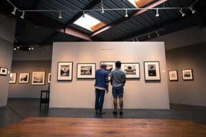 Men viewing art at Bergamot Station Art Center