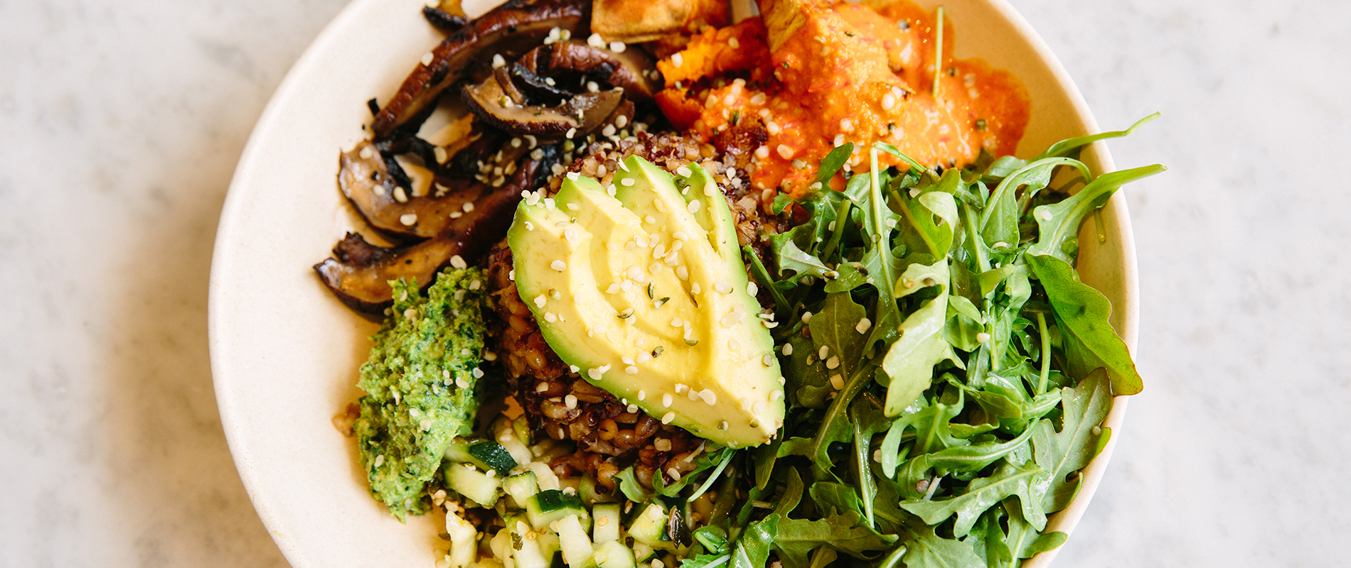Healthy bowl of food from Flower Child in Santa Monica