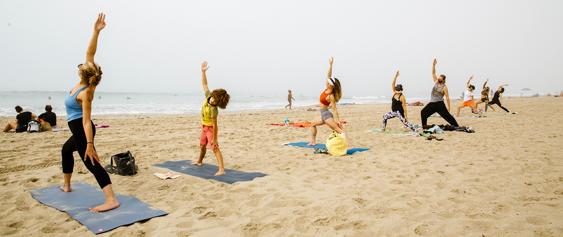 Group at Beach Yoga on Santa Monica Beach