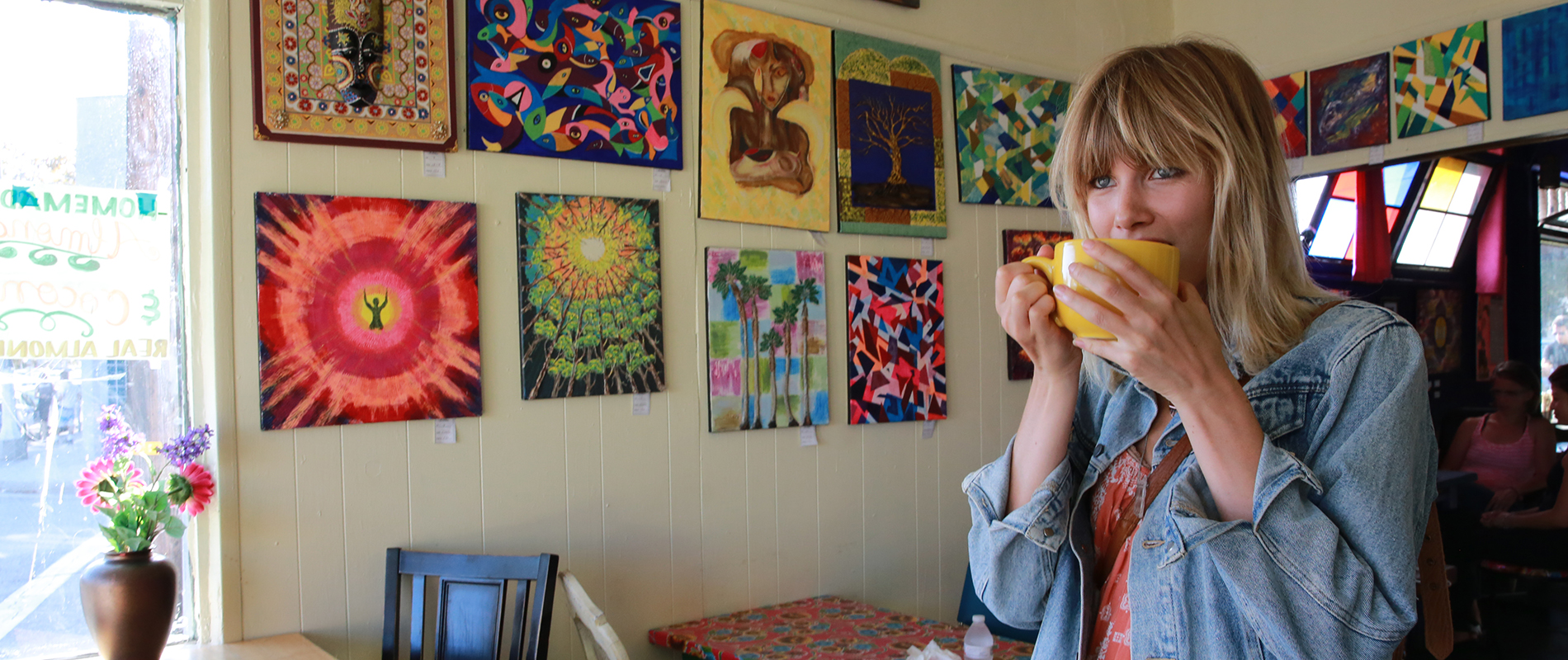 Girl drinking coffee in UnUrban CoffeeHouse in Santa Monica