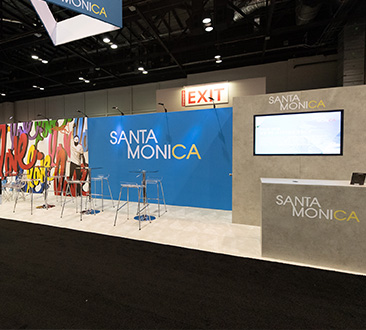 Open floor at convention with Santa Monica branding