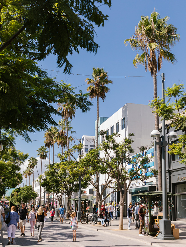 People walking on promenade during day; Third Street Promenade