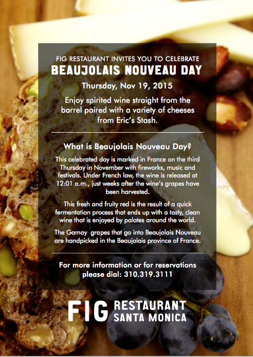 Celebrate Beaujolais Nouveau Day at FIG Restaurant