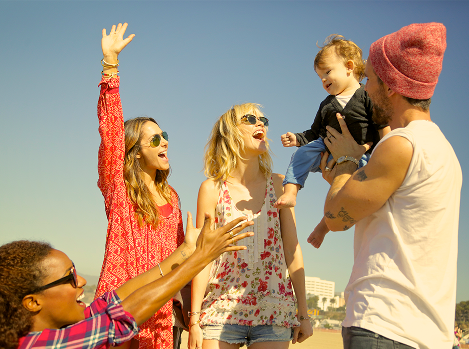 Family on the beach in Santa Monica.