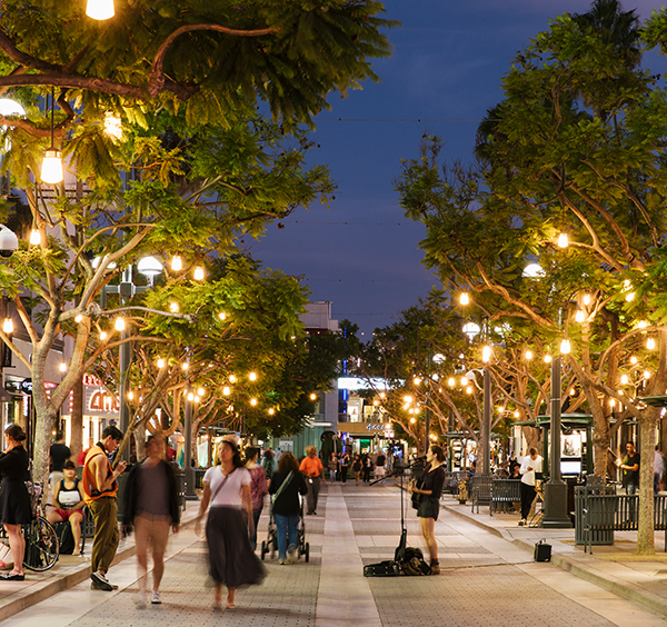 People shopping on Third Street Promenade in Santa Monica.