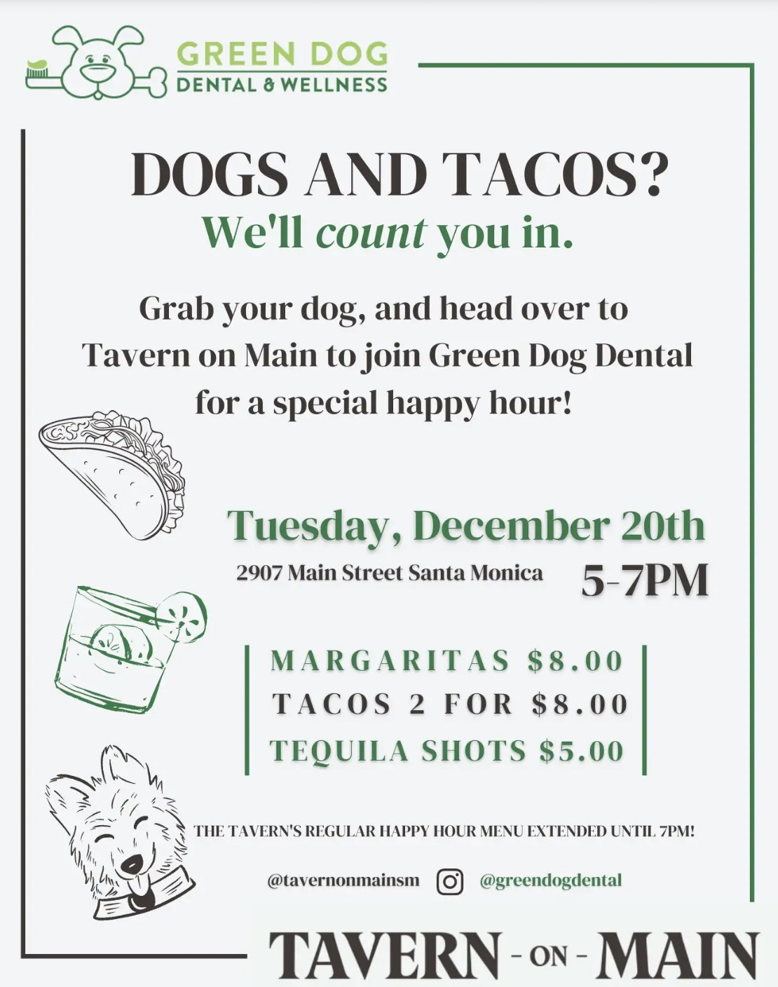 Dogs and Tacos Yappy Hour at Tavern on Main