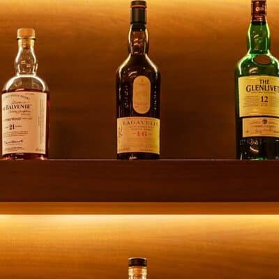 alcohol bottles on shelf