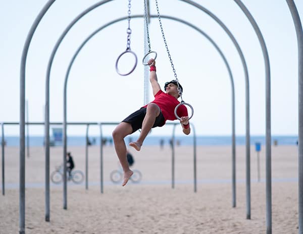 man at the original muscle beach