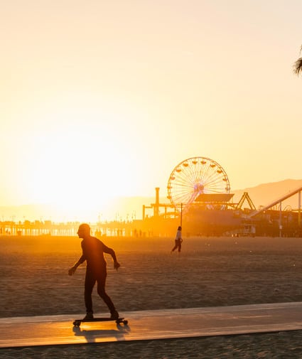 skateboarder at santa monica beach