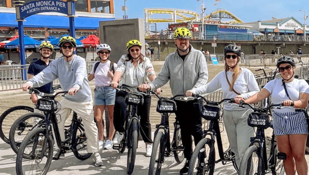Biking group at Santa Monica Pier